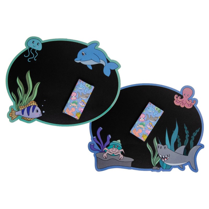 Krijtbord met krijtjes zeedieren