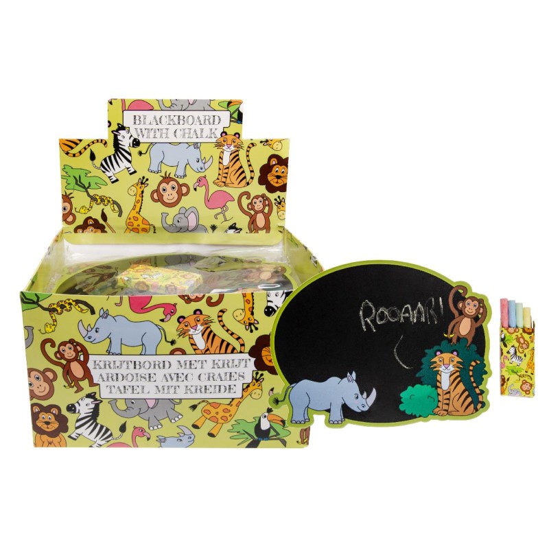Krijtbord met krijtjes wilde dieren