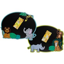 Krijtbord met krijtjes wilde dieren