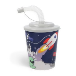 Beker met deksel en rietje space