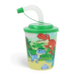 Beker met deksel en rietje dino