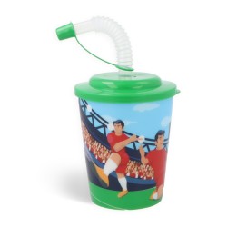 Beker met deksel en rietje voetbal