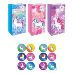 Traktatie zakjes met stickers Unicorn (12 st.)